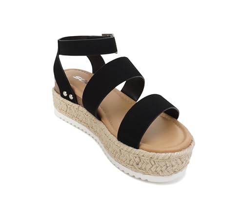 Image of Soda Top Shoe Bryce Open Toe Buckle Ankle Strap Espadrilles Flatform Wedge Casual Sanda