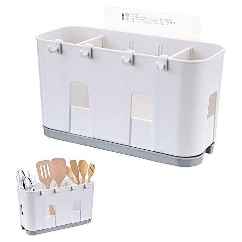 Knife and Fork Spoon Drain Holder, Cutlery Holder, Tableware Storage Drain Box, ABS Plastic Large Capacity Removable Tableware Storage Rack for Kitchen Countertop, Home Table Cover