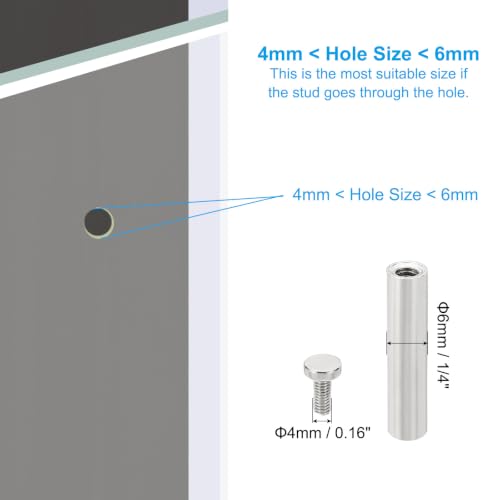 PATIKIL 1/4 x 2 inch Sign Standoff Screws, 20 Pcs Stainless Steel Wall Standoff Mounting Hardware Advertising Glass Nail for Hanging Acrylic Picture Frame Acrylic Panel, Silver