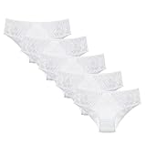 Donella Teen Girls Panties - 5 Pack Mid Rise Soft Cotton Bikini Underwear, Lace White High Waist, Age: 12-13