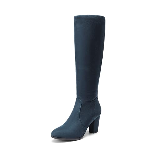 DREAM PAIRS Women's Chunky Heel Knee High Boots 5 Dark/Blue