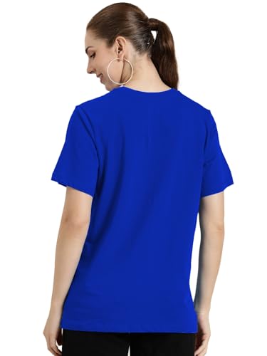 Image of LEOTUDE Women's Boyfriend /Loose Fit Round Neck Half Sleeve Cottonblend Tshirt (Color Blue)