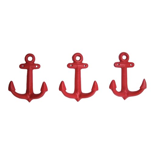 Wowser Nautical Cast Iron Ship Anchor Wall Hooks, 6 Inches, Set of 3 (Red) by Wowser - Used condition - Image 5