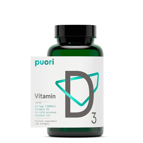Puori Vitamin D3 Softgels, 2500 IU (62.5 mcg) - Fast Absorbing Vitamin D3 Supplements for Immune System Support, Bone Health & Density and Healthy Muscle Functions - Non-GMO & Gluten-Free - 120 Count