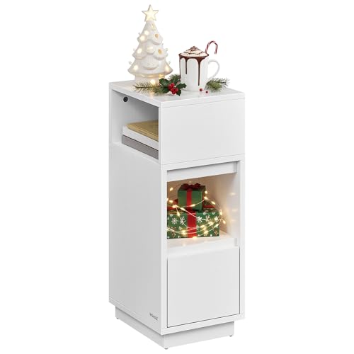 VASAGLE Nachttisch, schmal, Beistelltisch mit 2 Schubladen, offenes Fach nach Links oder rechts flexibel montierbar, für Schlafzimmer, Wohnzimmer,...