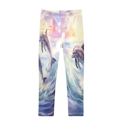 Toddler Girls Leggings Printed Yoga Pants Leggings Jumpping Dolphins for Kids