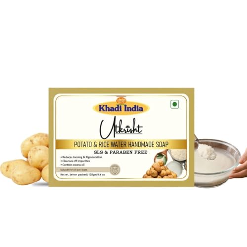 Image of Khadi Potato & Rice Water Handmade Bathing Soap Bar 125g | Natural & Herbal | Glowing & Brightening | Deep Cleansing | For Dark Sports & Oil Control | All Skin Types | Men & Women