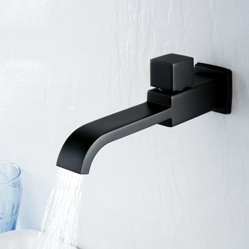 XDSMB Robinet Cascade Eau Froide pour Salle de Bain Noir TSimple Trou Mitigeur Lavabo Mural de Laiton,noir