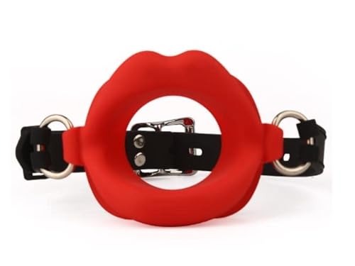 SM Alternative Toy Torture Tool Couple Sex Blowjob Ball Lips O-Type Sex Opener Training Mouth Plug Silicone Opening Gag Sex Toys(Red-Black)