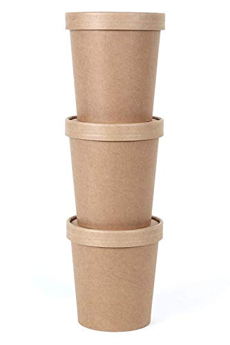 Eco Friendly Microwavable Kraft Soup Bowls | Disposable Food To-Go Containers-Soup Containers With Airtight Lids. Great For Restaurants, Take Outs, Or To-Go Lunch 25/Pack (8 Oz, Brown) #TOP3