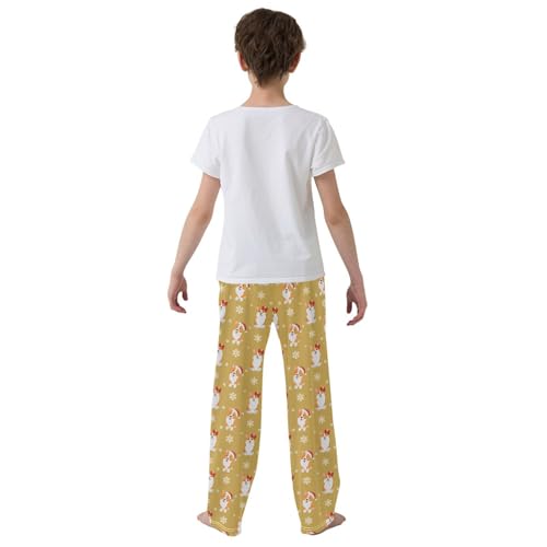 Merry Christmas Corgi Dog Snowflake Boys Long Pants Soft Trousers Elastic Waist Kids Lounge Bottoms with Pockets S-XL3