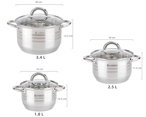 Casseroles à induction lot de 6 pièces en acier inoxydable EliteHoff - 3