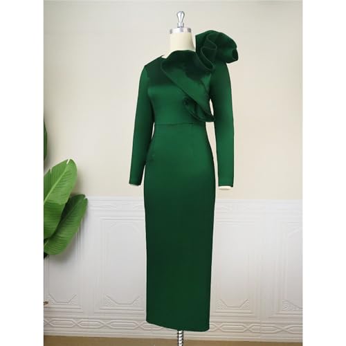 Generic Women'S Ruffled Collar Bodycon Dress Long Sleeve Wedding Evening Party Dresses Elegant Gown Pencil Midi Dress3