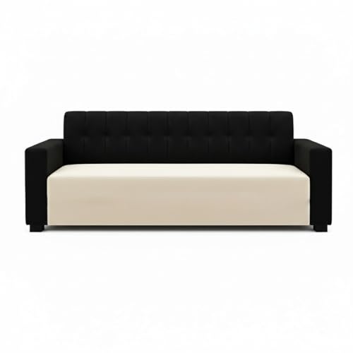 Image of FURNY Luxora 2 Seater Fabric Sofa Set (Black-Cream) with Velvet Finish | Durable Comfort | Ideal for Living Room | Breathable material