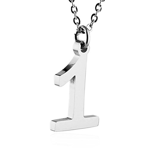 HZMAN Womens Stainless Steel Number 0-9 Charms Pendant Necklace 2 Colors Gold Silve (1 - Silver)