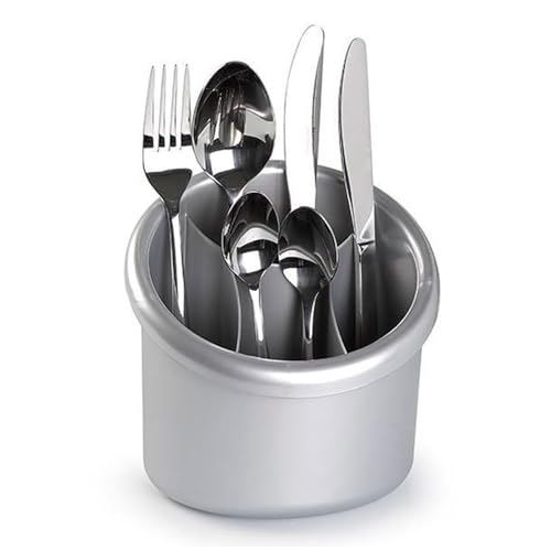 Acan Tradineur - Escurrecubiertos Ovalado con 4 compartimientos, plástico, escurridor de Cubiertos, Organizador para Utensilios de Cocina (Color Plata - 16 x 16 x 14 cm)