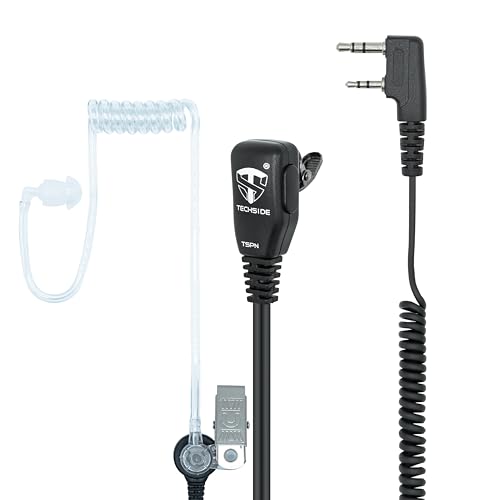 TECHSIDE Microphone Casque Pneumatique Transparent Kenwood à 2 Broches avec Clip Transmetteur Radio Compatible TI-F8 + TS-T9+ Midland G10, G11V, CT890,...