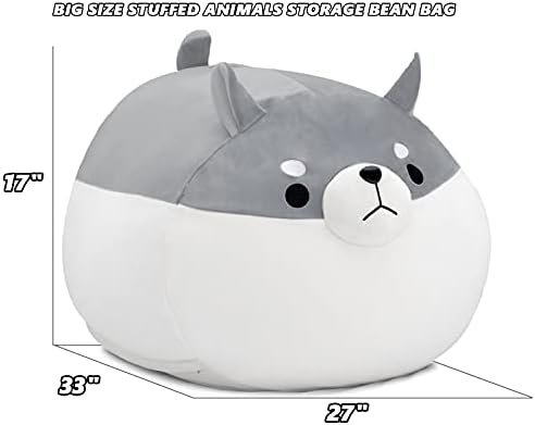 cuebear Stuffed Animal Storage Bean Bag Chair Cover for Kids Grey Shiba Inu Dog Bean Bag Chair for Girls X-Large Size Toy Organizer Cover Only Without Filling 5 31wzbmcaa5L. AC