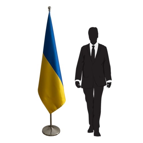 Drapeau de l’Ukraine avec mât en acier argenté pour ambassade et protocole