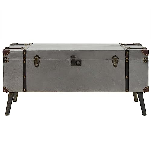 Mhdvray Vintage Couchtisch Kofferoptik aus MDF und Aluminium 102 x 51 x 47,5 cm Silber, Beistelltisch mit Stahlbeinen und Stauraum, modernes Design für Wohnzimmer Schlafzimmer Flur – Bild 3
