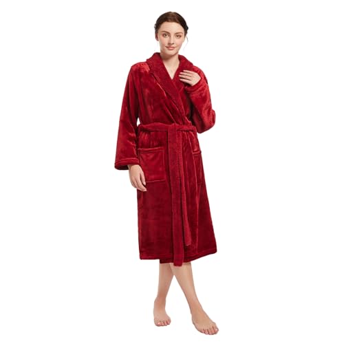 Shawl Collar Robe for Women, Soft Warm Fleece Lightweight Bathrobe for Women3