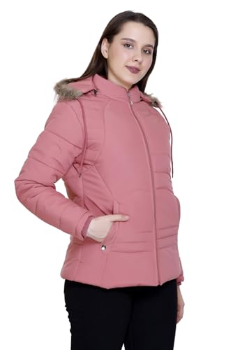 Image of Winter Puffer Jacket with Faux Fur Hood, Quilted, Full Zip, Burgundy