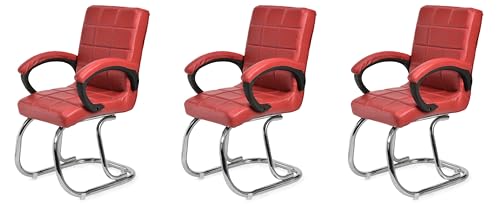 Image of GOYALSON Modern Mesh Guest Chair with Armrests Comfortable Reception Visitor Seating for Office or Home (3 Red, Double Pipe Chrome Steel Frame)