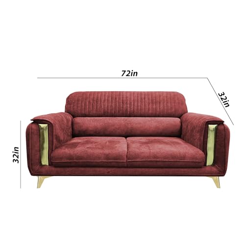 Image of Casaliving Gelio 3 Seater Sofa Set for Living Room (Maroon Colour) Premium Fabric Sofa