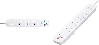 Masterplug SRGU4210N-MP Four Socket Surge Protected Extension Lead with Two USB Charging Ports, 2 Metres, White & SRG6210N-MP Six Socket Surge Protected Extension Lead, 2 Metres, White