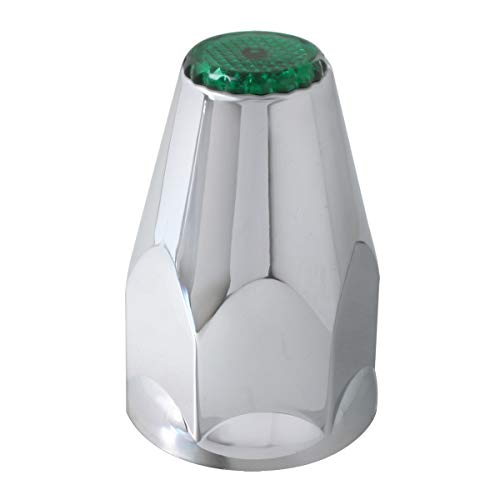 Image of GG Grand General 10342SP Green 33 mm X 3-3 /16 Inches Chrome Plastic Push-On Nut Cover w Reflector, Set of 10
