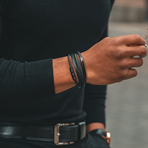 Image of SERASAR Premium Leather Bracelet Men | Stainless Steel Magnetic Clasp | Three Colors | Jewelry Box Included