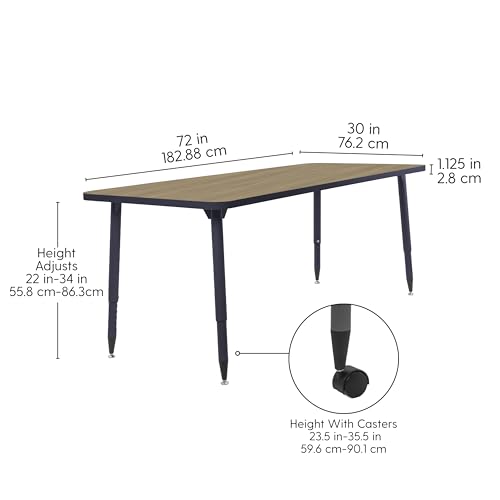 Image of Adapte Commercial Classroom Activity Table - 30 inch x 72 inch Rectangle, ADA Compliant Tapered Legs with Glides & Casters, Adjustable Height 22-34 inch Wheelchair Accessible, School & Office Furniture