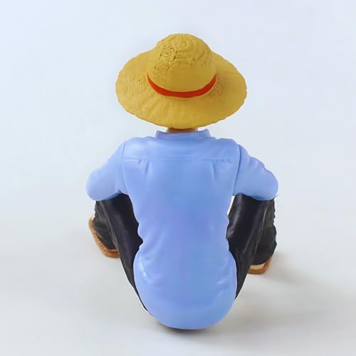 Image of Premium Action Figures Collectible for Office Desk, Study Table, Car Dashboard, Decoration for Anime Lovers, Fans, Kids, Collectors (Luffy Sitting Blue Shirt)
