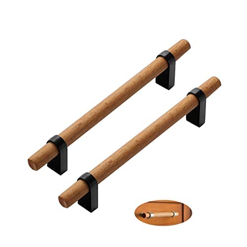 limiao123 2 Pièces Cabinet en Bois Massif Poignée Boutons De Meuble en Forme d'arc en Bois Poignee de Meuble Cuisine Bois Poignée en T pour Armoires,Tiroirs (hole distance 128mm,Black)