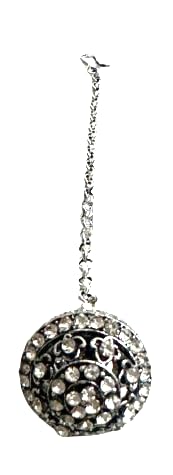 Navratri Ethnic Silver Oxidised Mirror Work Borla/Maang Tikka For Women