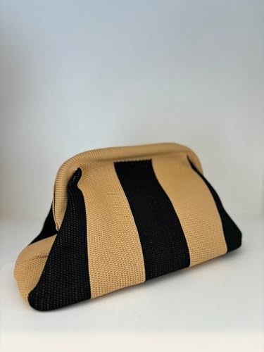 Image of Kawn Women's Striped Crochet Clutch Purse | Woven Handcrafted Shoulder Handbag | Kiss-Lock Dumpling Style Evening Clutch for Daily Use & Outings