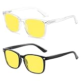 Nachtsichtbrille, 2 Paar Autofahren Polarisierte, Anti-Blaulicht Gelbe Gläser, Blendschutzbrillen für Nachtfahrten, 2 Farbige Rahmen(Schwarz, Transparent)