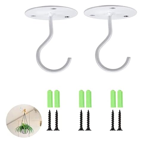 TSKDKIT Ceiling Hooks for Hanging Plants, Heavy Duty Brackets Wall Mount Hooks Metal Ceiling Brackets for Hanging Wind Chimes, Light, Bird Feeders etc, Outdoor Decoration Hooks with Screws(White) Cover