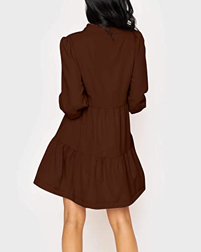 Image of Imily Bela Womens Fall Long Sleeve Tunic Dress Casual V Neck Tiered Dress