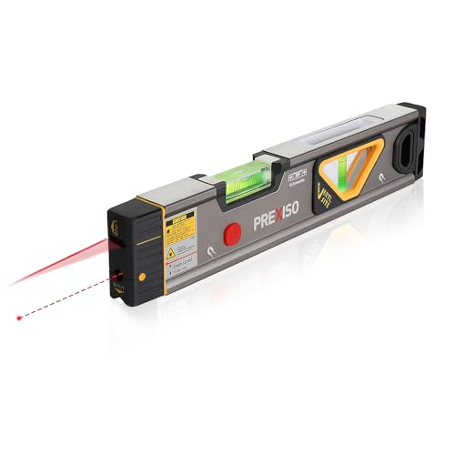 PREXISO 2-in-1 Laser Spirit Level Magnetic Torpedo Level with LED Light Alignment Point & Leveling Line Spirit Leveling Laser Tool for Construction Hanging Pictures & Home Renovation