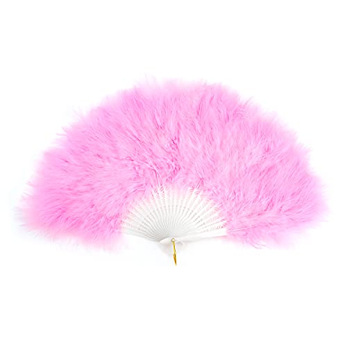 AUEAR, Fashion Hand Fan Flapper 20s Pink Feather Folding Handheld Vintage Style Costume Accessories for Cosplay Dancing Party