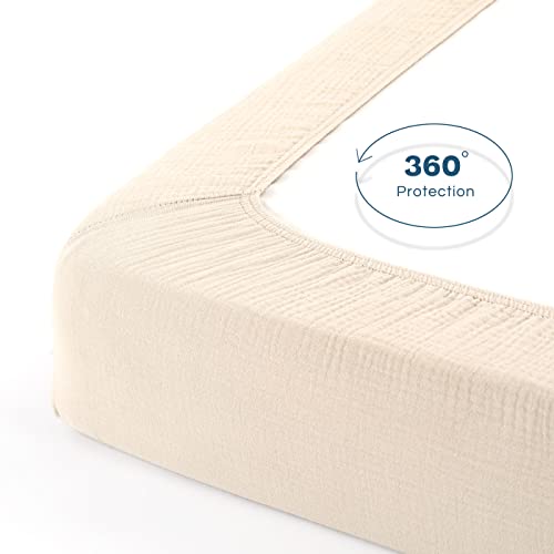 Image of GRSSDER 100% Cotton Muslin Crib Sheet 2 Pack - Breathable & Ultra-Soft Fitted Crib Sheets for Standard Baby & Toddler Mattresses, 52 inchx28 inch with 9 inch Deep Pocket, Snug Fit All-Around Elastic