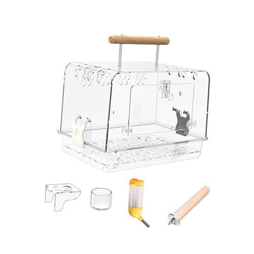 Leefasy Hamster Cage Bird Travel Cage Portable Clear Accessories Acrylic Villa Bird Cage Lightweight Bird Carrier for Peony Parrot, Whole Set