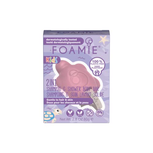 Foamie Champú para niños y gel de ducha sólido 2en1 en forma de tortuga con durazno y aceite de almendra suave I 100% vegano y sin plástico 80g Cover