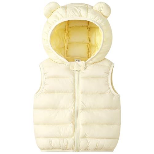 Image of AIWUHE Baby Boys Girls Hooded Puffer Vest Winter Lightweight Sleeveless Bear Ears Zipper Up Jacket Down Vest Coat Vests Kids