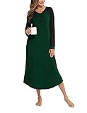 SWOMOG Sleepwear Women's Long Sleeve Sleepshirt V Neck Night Dress Soft Nightgown Henley Loungewear...