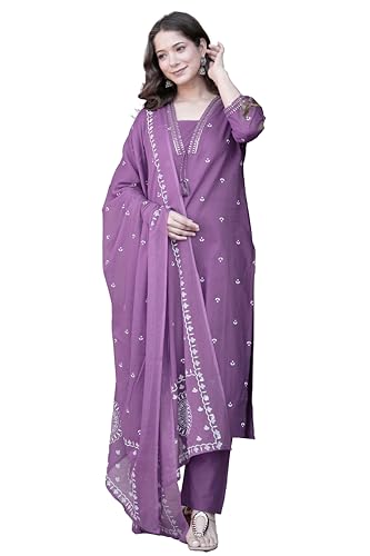 Image of PARTHVI Women's Pure Cotton Printed Straight Kurta Set with Palazzo Pants & Dupatta- Ethnic Wear, Red