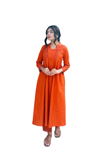 Image of MOKOSH Women's Cotton Kurta with Pant | Kurta Set | V Neck 3 /4 Sleeve Ethnic Suit | 2 Piece Outfit | Indian Kurta Outfit With Pant