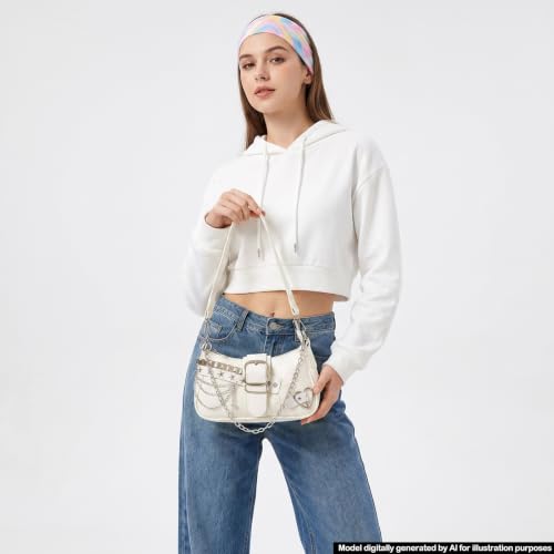 Image of Cute Y2k Purse for Women, Star Embroidery Pattern with Chain Strap Shoulder Bag, Goth Style Cute Mini Purse