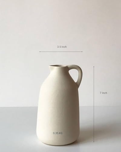 Image of Bliss Hohm Jug Ceramic Flower Vase for Home Decor and Gifting, Bottle Flower Vases for Living Room & Office Decor, Desk Decorative Items, Showpieces, Off-White